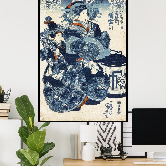 Koel-japans oude  ukiyo-e-geisha-scroll poster (Thuiskantoor)