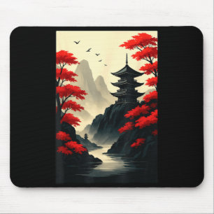 Koel Japans Pagode Kasteel Berg Landschap Gra Muismat