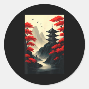 Koel Japans Pagode Kasteel Berg Landschap Gra Ronde Sticker