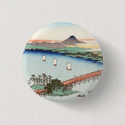 Koel japans  ukiyo-e-landschap ronde button 3,2 cm (Voorkant)