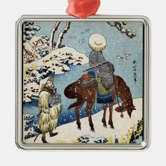 Koel-japans -ukiyo-e-raider winterscène metalen ornament (Voorkant)