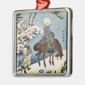 Koel-japans -ukiyo-e-raider winterscène metalen ornament (Links)