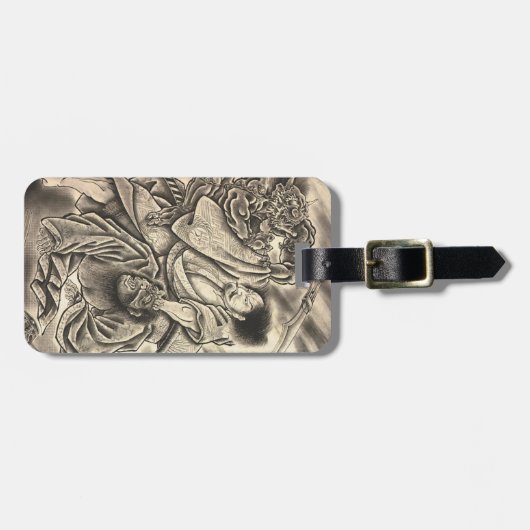 Koel  japanse samurai demon vecht tattoo bagagelabel (Voorkant horizontaal)