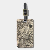Koel  japanse samurai demon vecht tattoo bagagelabel (Voorkant verticaal)