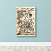 Koel  japanse samurai demon vecht tattoo canvas afdruk (Insitu (Houten vloer))