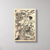 Koel japanse samurai demon vecht tattoo canvas afdruk (Voorkant)