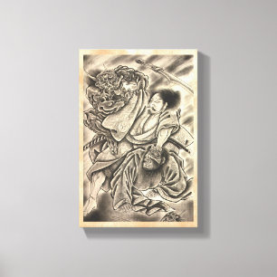 Koel  japanse samurai demon vecht tattoo canvas afdruk