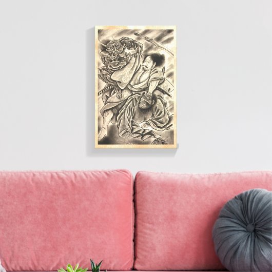 Koel japanse samurai demon vecht tattoo canvas afdruk (Insitu (Woonkamer))