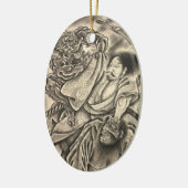 Koel  japanse samurai demon vecht tattoo keramisch ornament (Links)