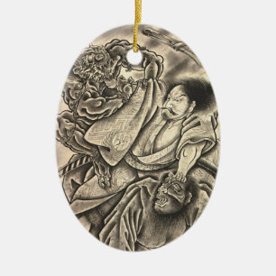Koel  japanse samurai demon vecht tattoo keramisch ornament