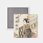 Koel japanse  ukiyo-e-dame en kind magneet (Voorkant / Achterkant)