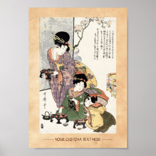Koel japanse  ukiyo-e-dame en kinderen poster