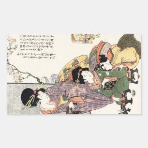 Koel japanse  ukiyo-e-dame en kinderen rechthoekige sticker