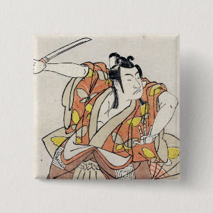 Koel-japanse ukiyo-e-krijger vierkante button 5,1 cm