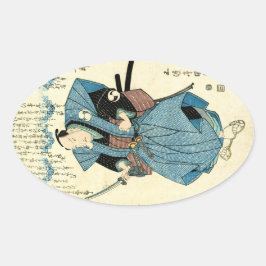 Koel-japanse  ukiyo-e samurai-krijger ovale sticker