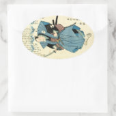 Koel-japanse  ukiyo-e samurai-krijger ovale sticker (Tas)