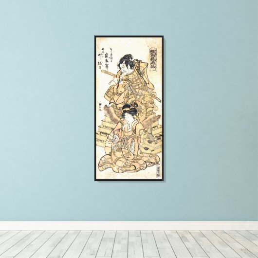 Koel japanse  ukiyo-e samuraj-strijder canvas afdruk (Insitu (Houten vloer))