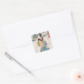 Koel  japanse ukiyo-e scroll geisha art vierkante sticker (Envelop)
