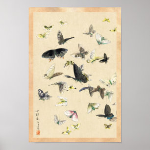 Koel-japanse ukiyo-e-vlinderrol poster