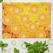 Koel Juicy Oranje plakken op waterdruppels Theedoek (Gevouwen)