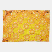 Koel Juicy Oranje plakken op waterdruppels Theedoek (Horizontaal)