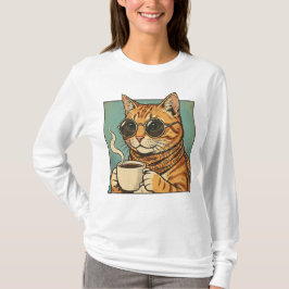 Koel Kat Coffee Retro Stijl Design voor Kat Liefhe T-shirt