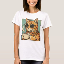 Koel Kat Coffee Retro Stijl Design voor Kat Liefhe T-shirt