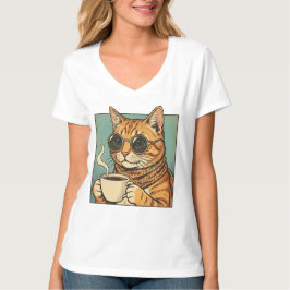 Koel Kat Coffee Retro Stijl Ontwerp voor Kat Liefh T-shirt