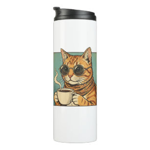 Koel Kat Coffee Retro Stijl Ontwerp voor Kat Liefh Thermosbeker
