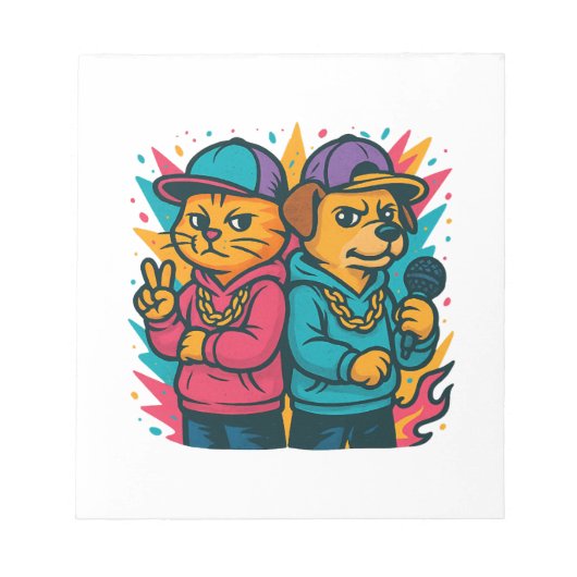 Koel Kat & Hond Rap Duo Notitieblok (Voorkant)