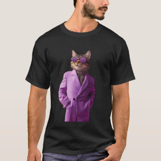 Koel Kat in Paarse Pak met Zonnebril T-shirt