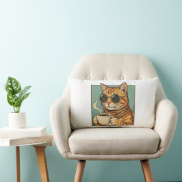 Koel Kat Koffie Retro Stijl Design voor Kat Liefhe Kussen