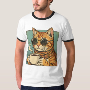 Koel Kat Koffie Retro Stijl Design voor Kat Liefhe T-shirt