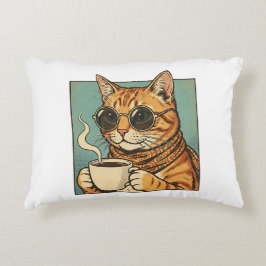 Koel Kat Koffie Retro Stijl Ontwerp voor Kat Liefh Accent Kussen