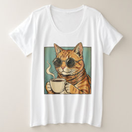 Koel Kat Koffie Retro Stijl Ontwerp voor Kat Liefh Grote Maat T-shirt