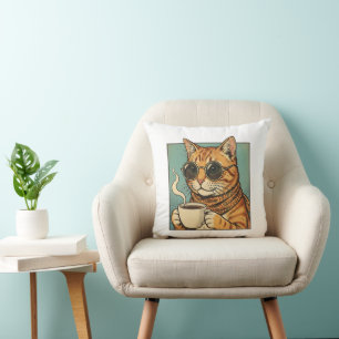 Koel kat koffie Retro stijl ontwerp voor kat liefh Kussen