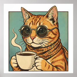 Koel kat koffie Retro stijl ontwerp voor kat liefh Poster