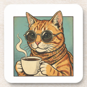 Koel kat koffie Retro stijl ontwerp voor kattenlie Bier Onderzetter