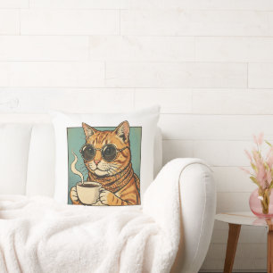 Koel kat koffie Retro stijl ontwerp voor kattenlie Kussen