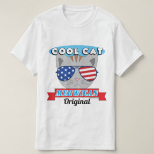 Koel Kat Meowican Origineel Patriotisch Grappige W T-shirt