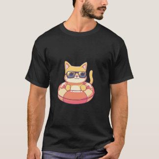 Koel Kat Op Zomer Vakantie Reis Strip T-shirt
