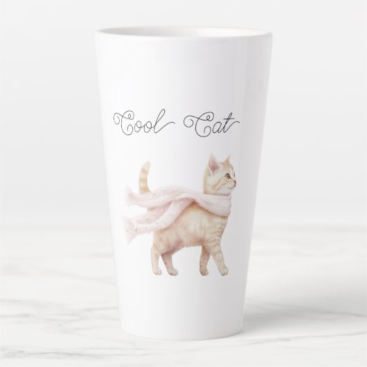 Koel kat roze sjaal latte mok (Voorkant)
