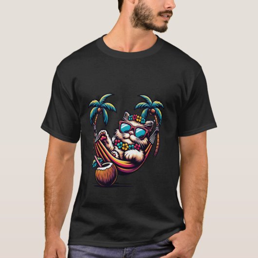 Koel kat zonnebril hangmat t-shirt (Voorkant)