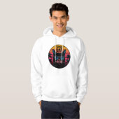 Koel Kat Zonnebril Vintage Synthwave Zonsondergang Hoodie (Voorkant volledig)