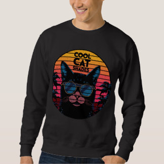 Koel Kat Zonnebril Vintage Synthwave Zonsondergang Trui