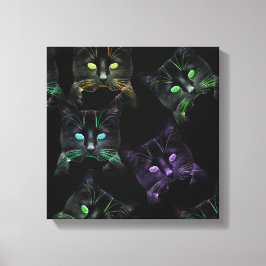 Koel Katten op zwart! Meerkleurige Funky Cats. Canvas Afdruk