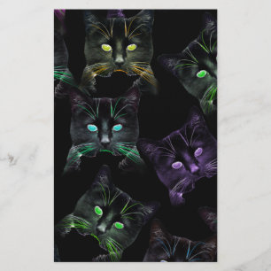Koel Katten op zwart! Meerkleurige katten Briefpapier
