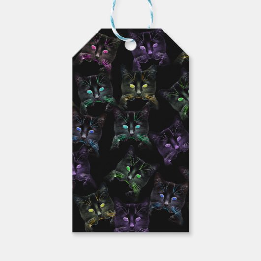 Koel Katten op zwart! Meerkleurige katten Cadeaulabel (Voorkant)