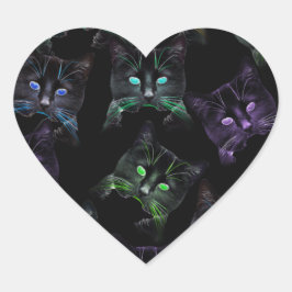 Koel Katten op zwart! Meerkleurige katten Hart Sticker