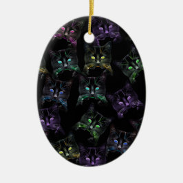 Koel Katten op zwart! Meerkleurige katten Keramisch Ornament
